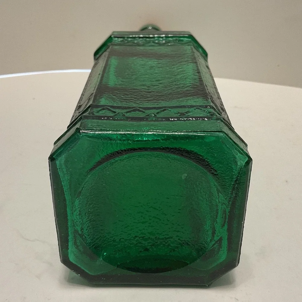 Vintage Glass Decanter Set Ruby Red Melon Emerald Green Embossed Bottles Corks